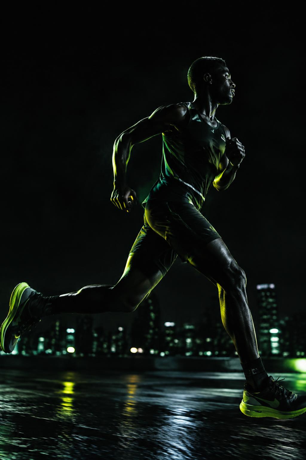 Atleta correndo à noite